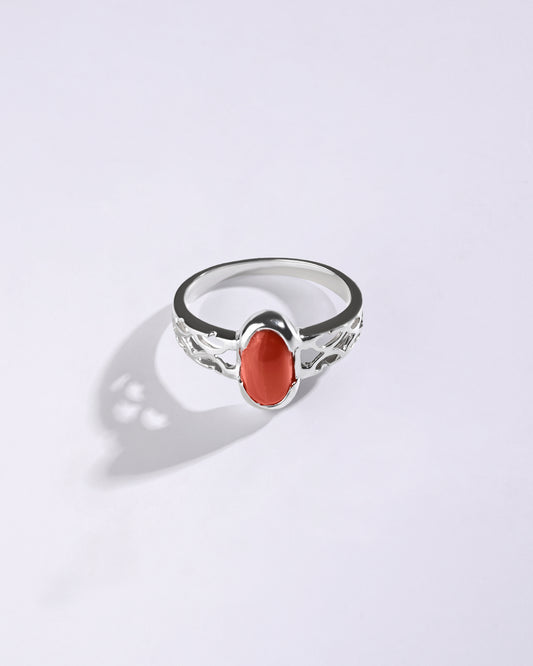 Deep Coral (Moonga) Ring – 925 Silver Elegance - #1219HB