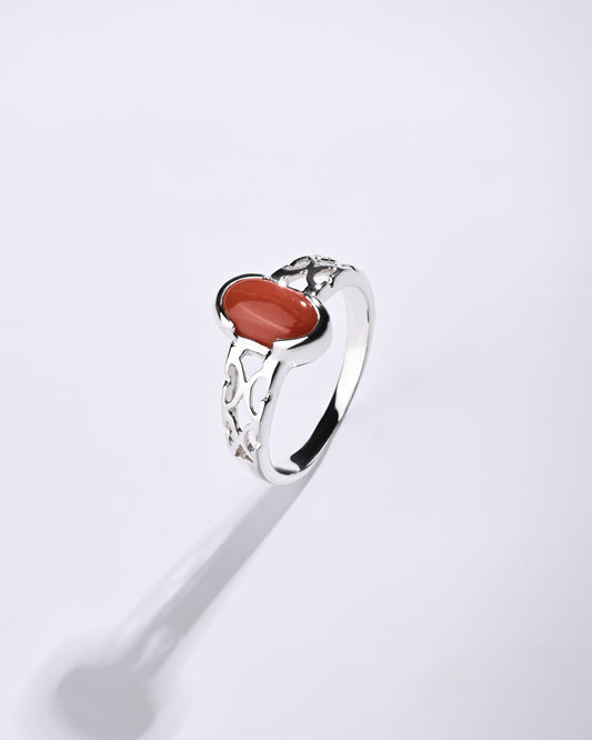 Deep Coral (Moonga) Ring – 925 Silver Elegance - #1219HB