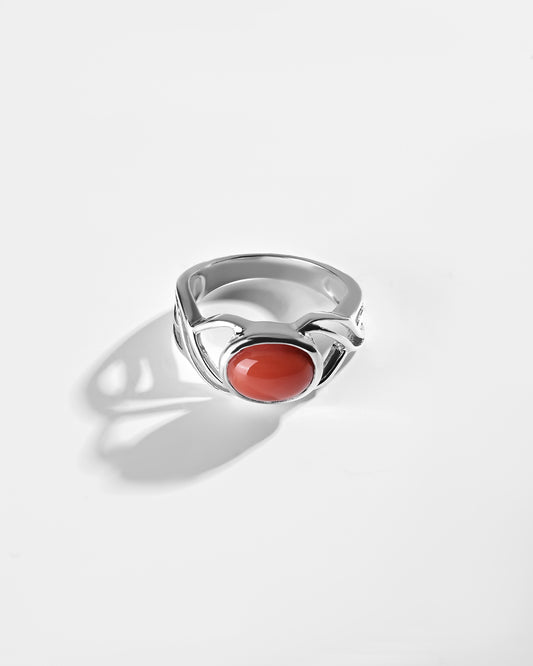 Coral (Moonga) Ring – 925 Silver Classic Fit - #1131B