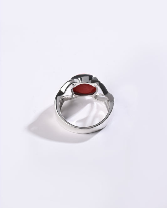 Coral (Moonga) Ring – 925 Silver Classic Fit - #1131B