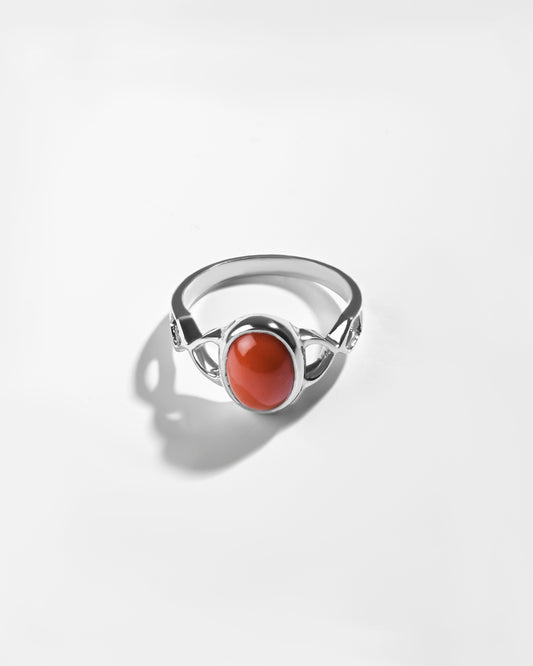 Coral (Moonga) Ring – 925 Silver Artisan Crafted - #1105B