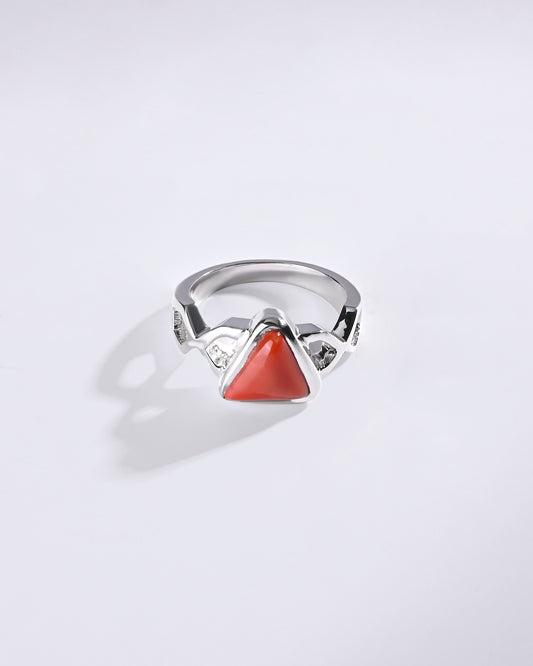 Coral (Moonga) Ring – 925 Silver Streamlined - #1105B Tr