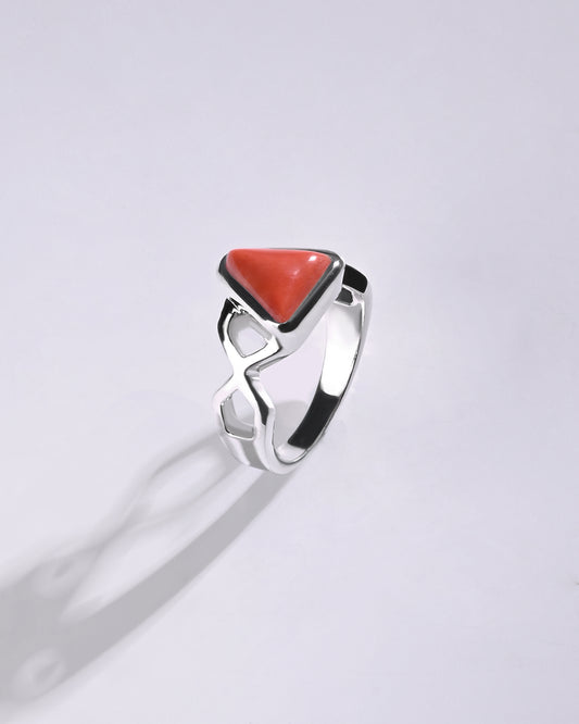 Coral (Moonga) Ring – 925 Silver Streamlined - #1105B Tr