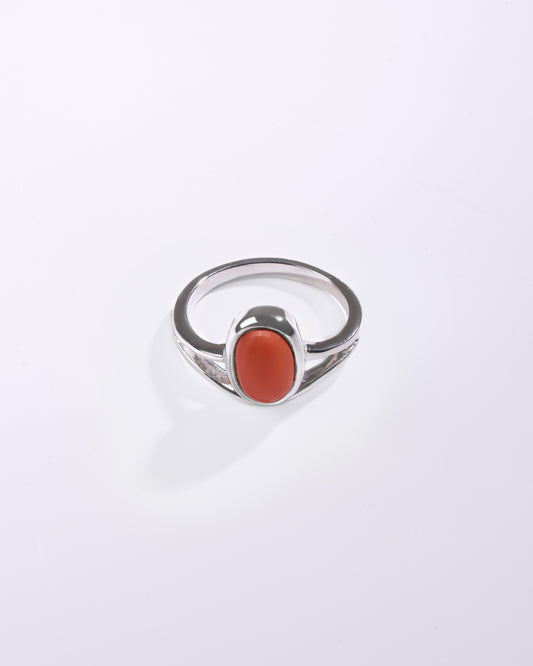 Coral (Moonga) Ring – 925 Silver Modern - #1159B