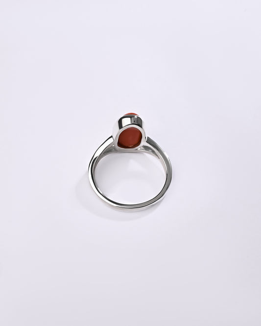 Coral (Moonga) Ring – 925 Silver Modern - #1159B