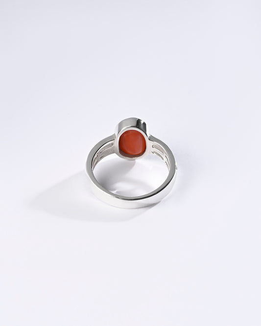 Coral (Moonga) Ring – 925 Silver Comfort Style - #1142B