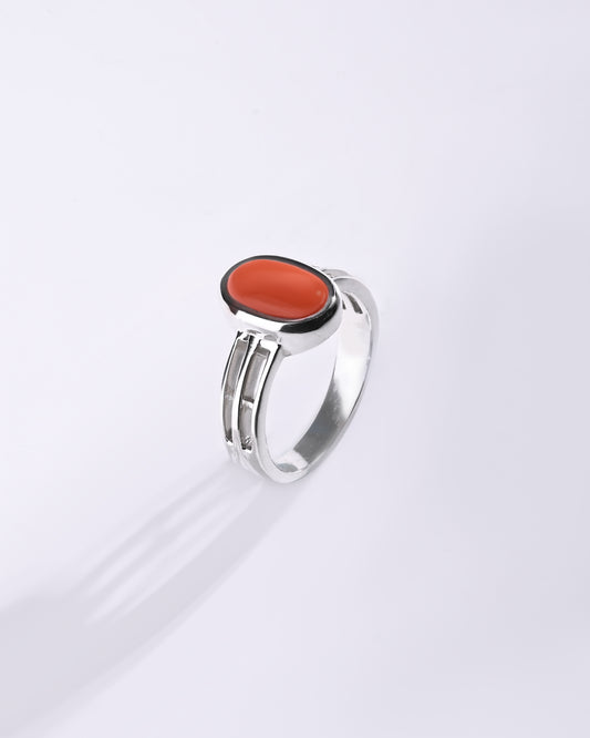 Coral (Moonga) Ring – 925 Silver Comfort Style - #1142B