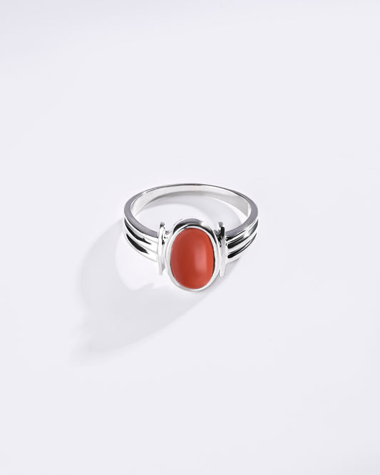 Coral (Moonga) Ring – 925 Silver Precision Cut - #1134B