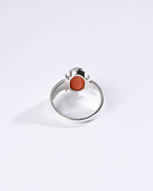 Coral (Moonga) Ring – 925 Silver Precision Cut - #1134B