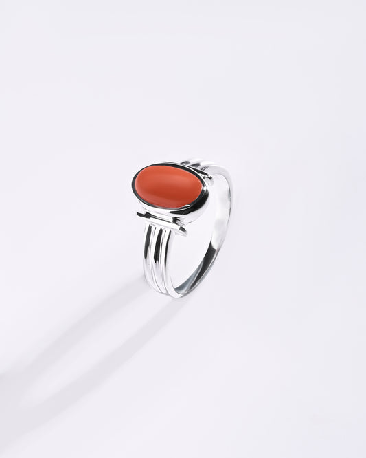Coral (Moonga) Ring – 925 Silver Precision Cut - #1134B