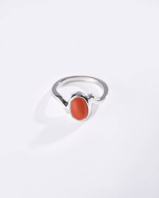 Coral (Moonga) Ring – 925 Silver Balanced Energy - #1152B