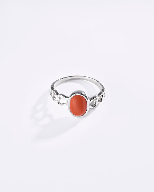 Coral (Moonga) Ring – 925 Silver Signature - #1149B
