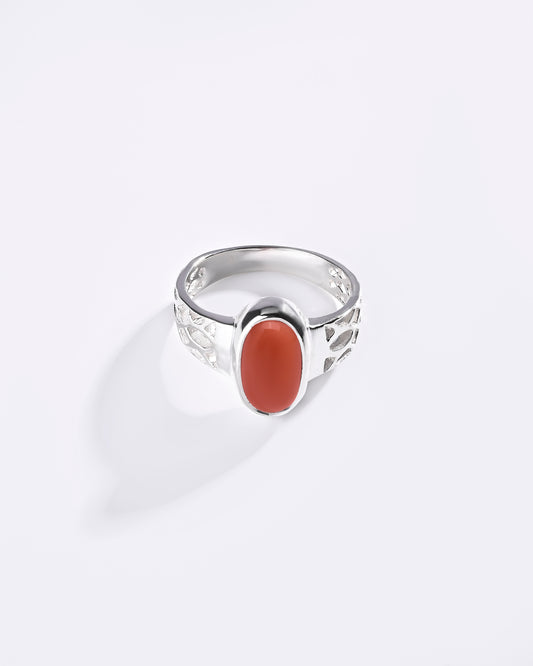 Coral (Moonga) Ring – 925 Silver Essential Harmony - #1162B