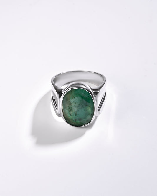 925 Silver Emerald (Panna) Ring – Pure Design - #1111B