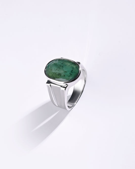 925 Silver Emerald (Panna) Ring – Pure Design - #1111B