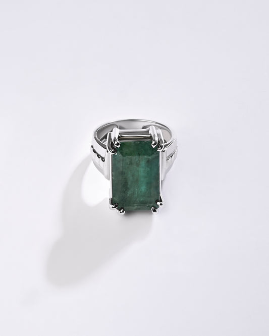 Natural Emerald (Panna) Ring – 925 Silver - #1236N8 Re