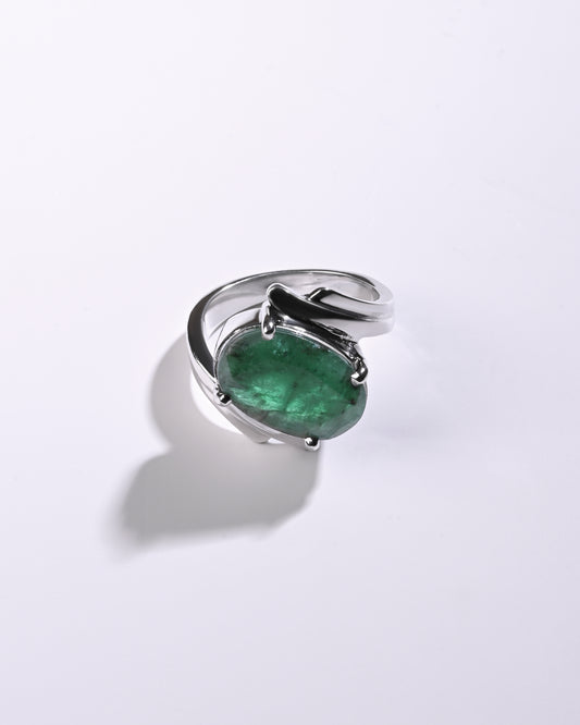 Certified Emerald (Panna) Ring – 925 Silver - #1103N4