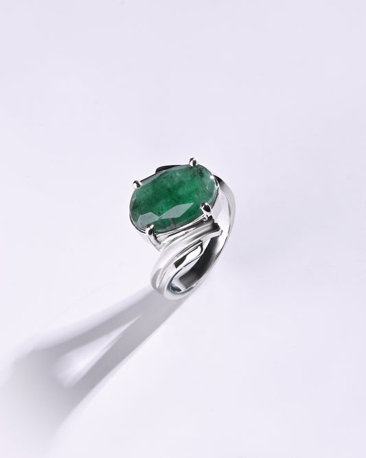 Certified Emerald (Panna) Ring – 925 Silver - #1103N4