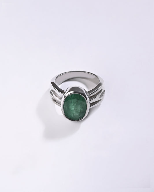 Daily Wear Emerald (Panna) Ring – 925 Silver - #1244B