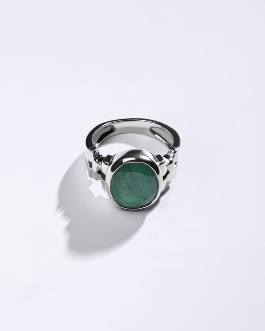 Focus Emerald (Panna) Ring – 925 Silver - #1199B