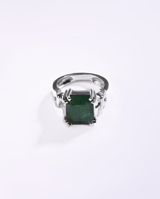 Luxe Edge Emerald (Panna) Ring – 925 Silver - #1199N8 Re