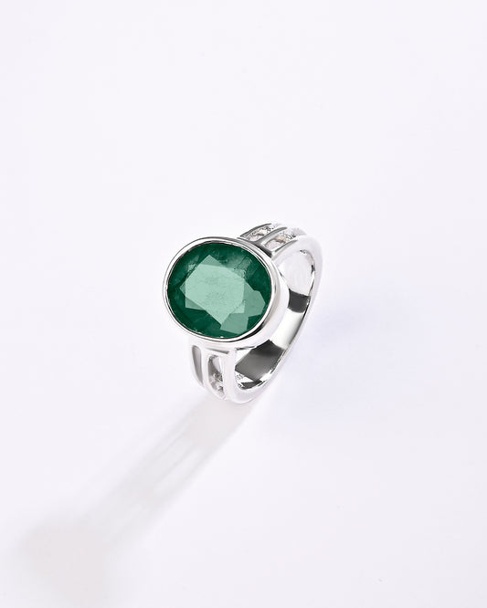 Elegant Emerald (Panna) Ring – 925 Silver - #1142B