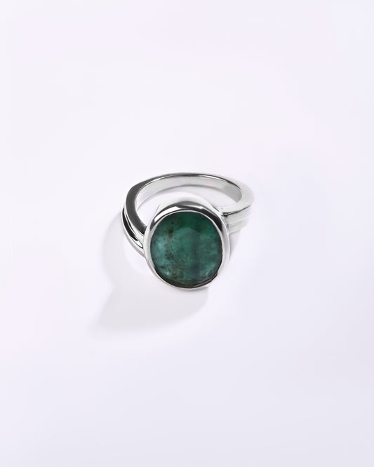 Designer Emerald (Panna) Ring – 925 Silver - #1153B