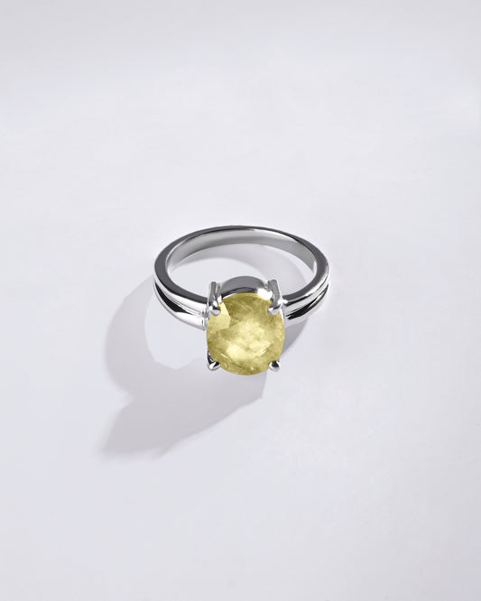 Steady Yellow Sapphire (Pukhraj) Ring – 925 Silver - #1139N4
