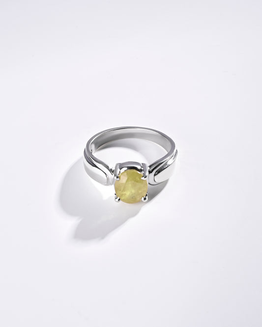 Yellow Sapphire (Pukhraj) Ring – 925 Silver Precision - #1101N4