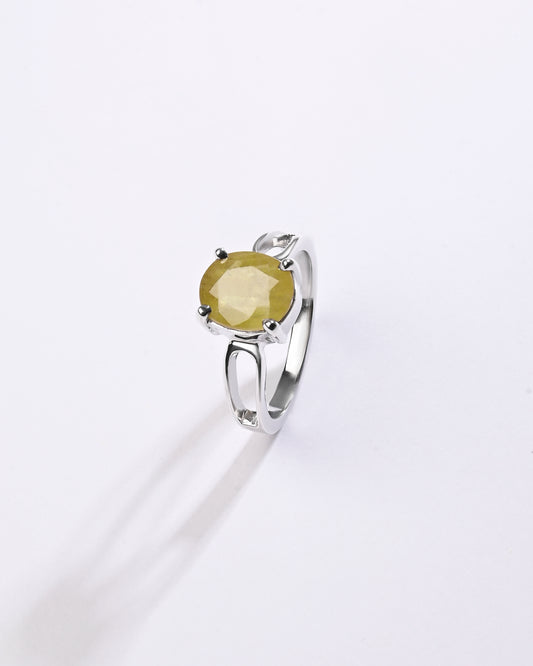 Elegant Yellow Sapphire (Pukhraj) Ring – 925 Silver - #1112N4