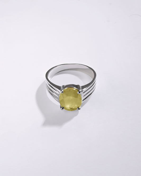Ethereal Yellow Sapphire (Pukhraj) Ring – 925 Silver - #1228N4