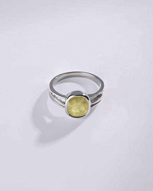 Radiant Yellow Sapphire (Pukhraj) Ring – 925 Silver - #1242B