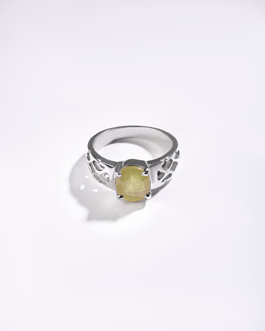 Velvet Finish Yellow Sapphire (Pukhraj) Ring – 925 Silver - #1219N4