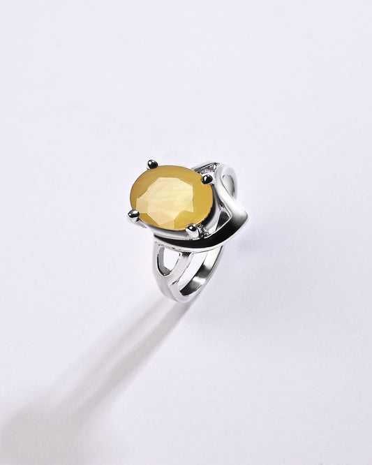 Bold Yellow Sapphire (Pukhraj) Ring – 925 Silver - #1192N4