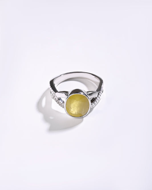 Natural Yellow Sapphire (Pukhraj) Ring – 925 Silver - #1104B