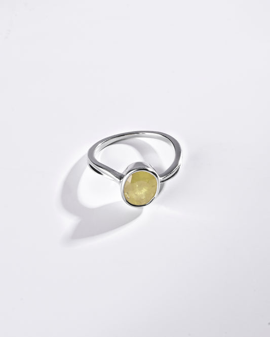 Statement Yellow Sapphire (Pukhraj) Ring – 925 Silver - #1201B