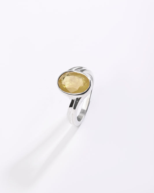 Pureflow Yellow Sapphire (Pukhraj) Ring – 925 Silver - #1153B