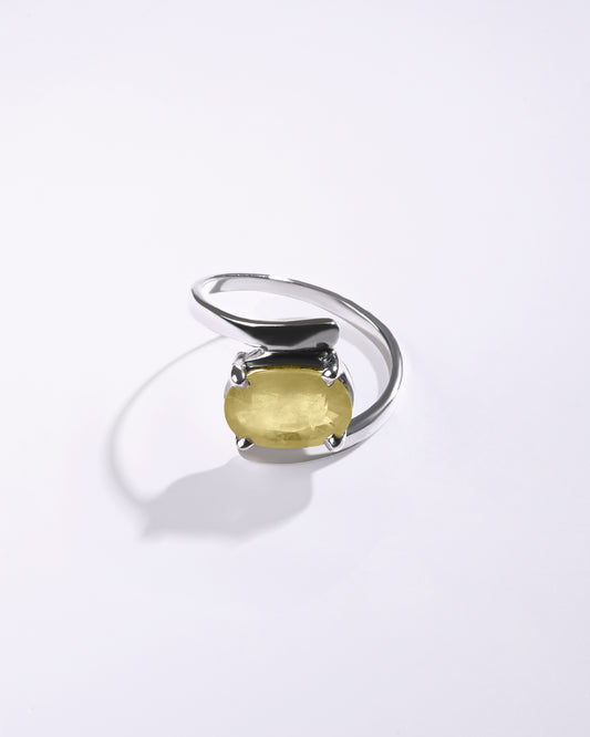 Focused Yellow Sapphire (Pukhraj) Ring – 925 Silver - #1138N4