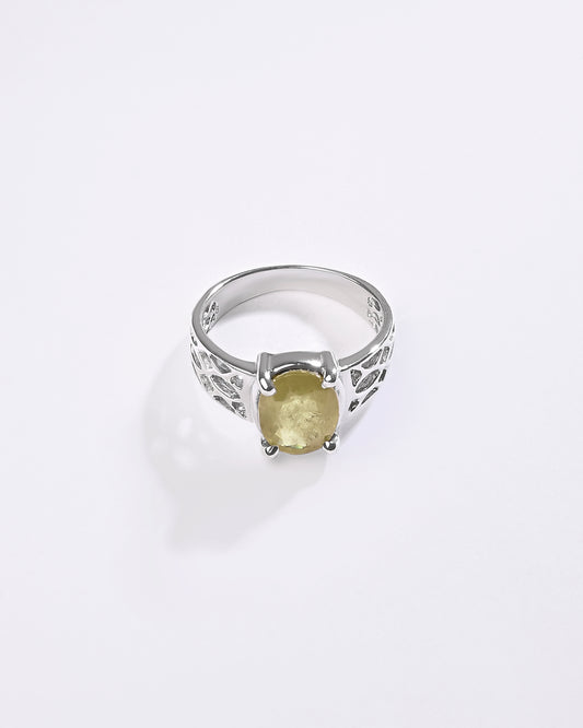 Calibrated Yellow Sapphire (Pukhraj) Ring – 925 Silver - #1162N4