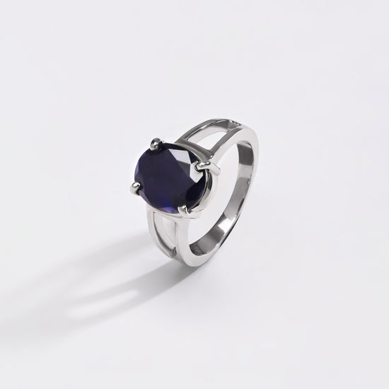 Blue Sapphire (Neelam) Ring – Rich Hue, 925 Silver - 1150N4 Ov - Myra