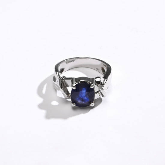 Designer Finish Blue Sapphire (Neelam) Ring – 925 Silver - #1210N4 - Myra