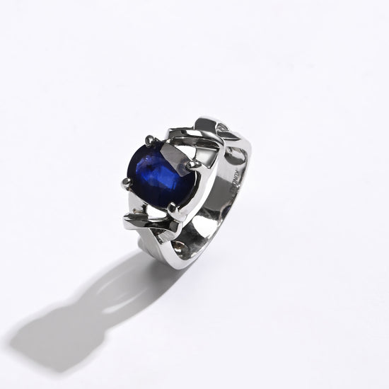 Designer Finish Blue Sapphire (Neelam) Ring – 925 Silver - #1210N4 - Myra