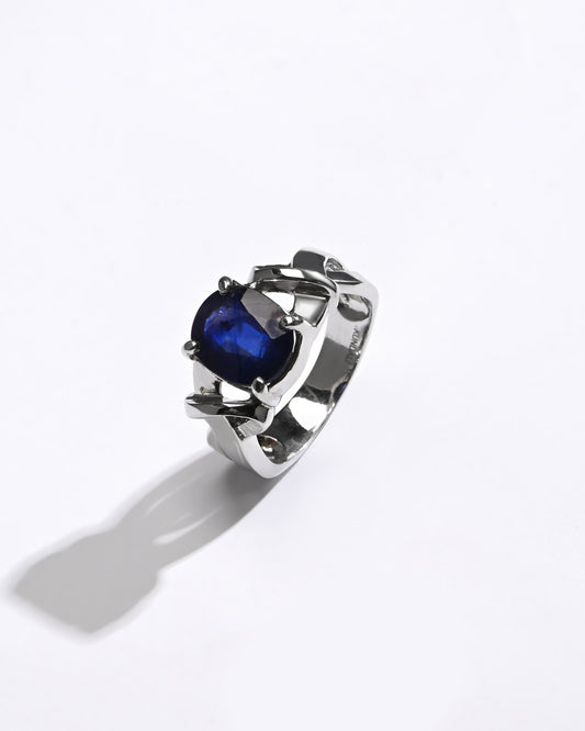 Designer Finish Blue Sapphire (Neelam) Ring – 925 Silver - #1210N4 - Myra