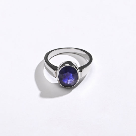 Blue Sapphire (Neelam) Ring – Minimal Vedic 925 Silver - #1200B - Myra
