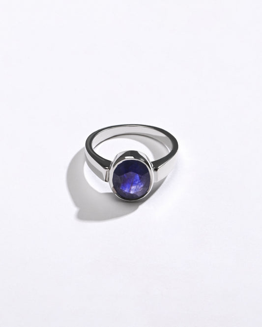 Blue Sapphire (Neelam) Ring – Minimal Vedic 925 Silver - #1200B - Myra