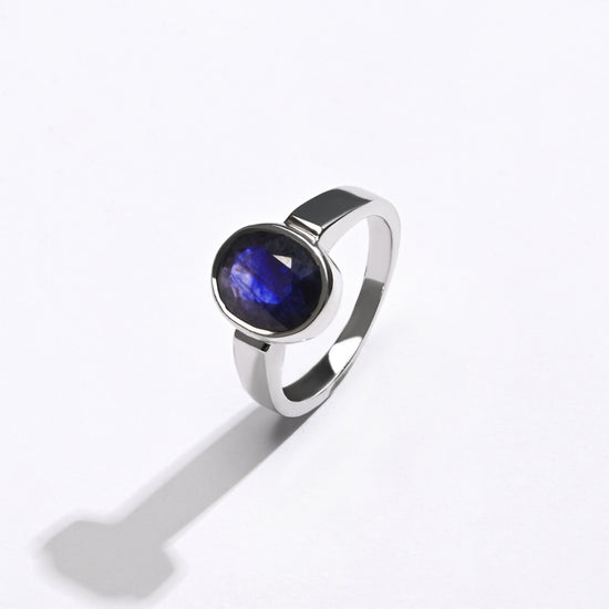 Blue Sapphire (Neelam) Ring – Minimal Vedic 925 Silver - #1200B - Myra
