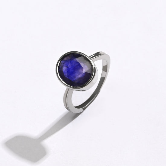 Classic Blue Sapphire (Neelam) Ring in 925 Silver - #1201B - Myra