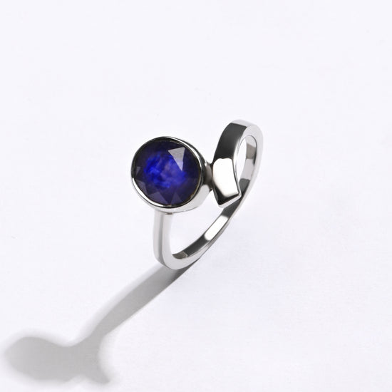 Blue Sapphire (Neelam) Ring – Light, Natural, Silver - #1202B - Myra