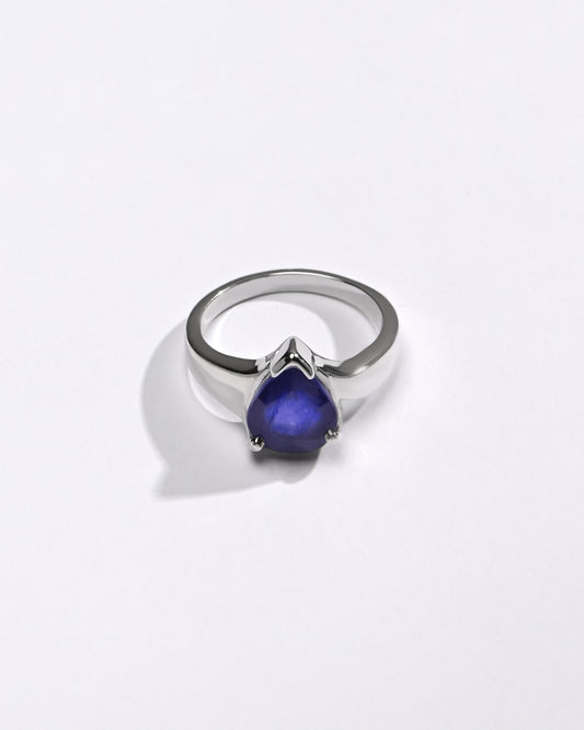 Blue Sapphire (Neelam) Ring – Precision Cut, 925 Silver - #1203N3 Drop - Myra