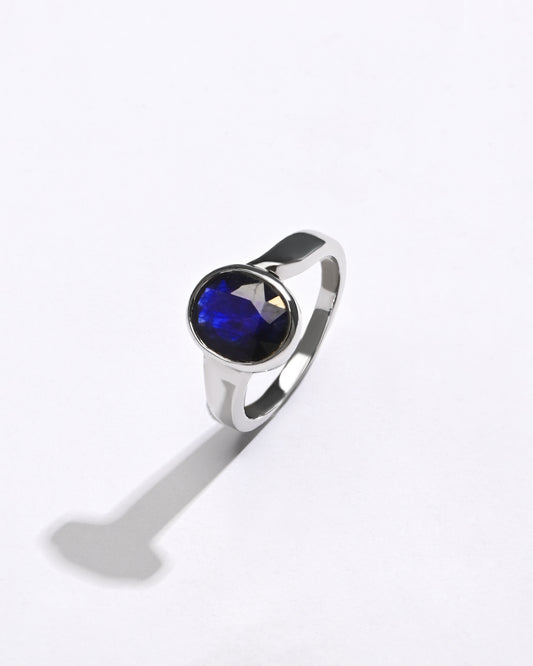 Classic Wear Blue Sapphire (Neelam) Ring – 925 Silver - #1203B Ov - Myra